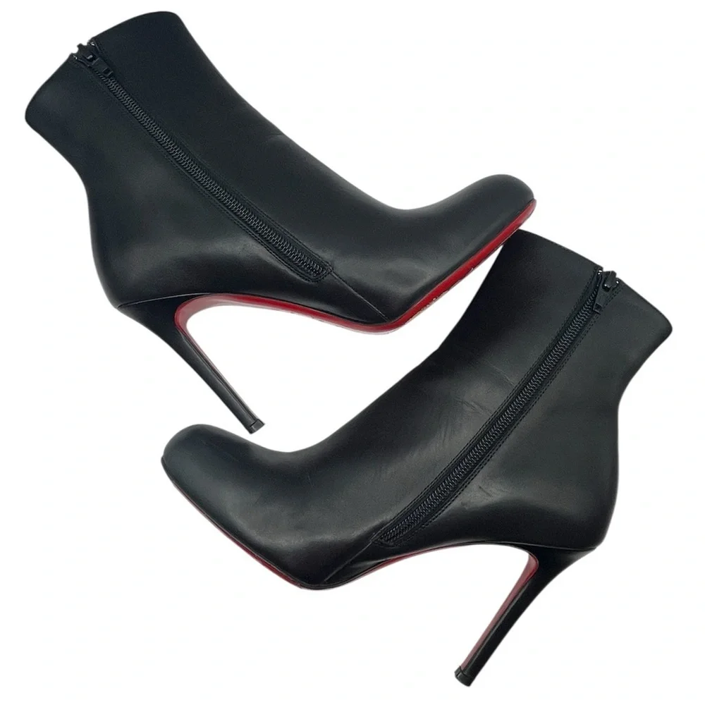 CHRISTIAN LOUBOUTIN Black Leather Ankle Boots Red Sole Size 37.5 / 7.5 Stiletto